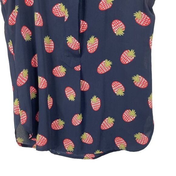 Loft strawberry print sleeveless top blouse Size XS navy blue red‎ - Picture 4 of 5